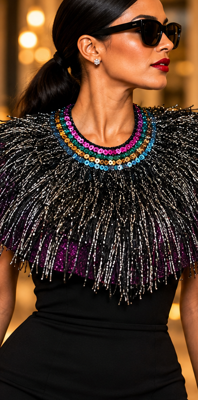 After Midnight Metallic Fringe Statement Collar