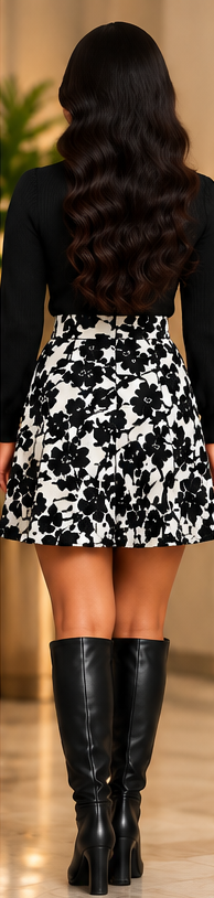 Noir Garden Black & Ivory Floral Midi Skirt
