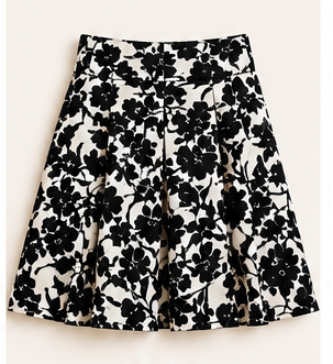 Noir Garden Black & Ivory Floral Midi Skirt