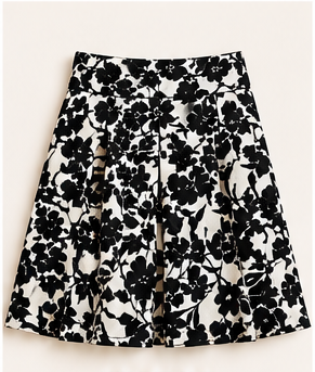 Noir Garden Black & Ivory Floral Midi Skirt