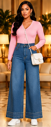 Blue Avenue Button-Tab Wide-Leg Jeans