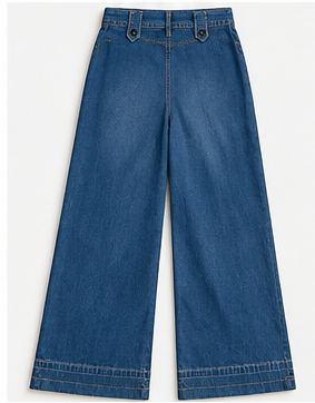 Blue Avenue Button-Tab Wide-Leg Jeans
