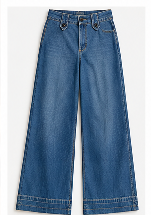 Blue Avenue Button-Tab Wide-Leg Jeans