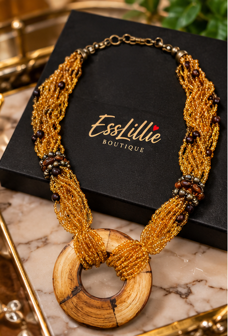 Golden Earth Multi-Strand Beaded Statement Necklace