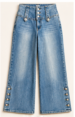 Denim Revival Button-Detail Wide-Leg Jeans