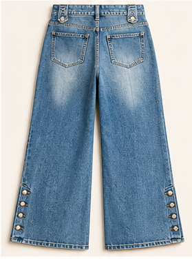 Denim Revival Button-Detail Wide-Leg Jeans