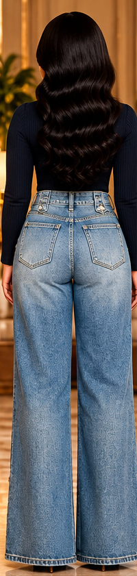 Denim Revival Button-Detail Wide-Leg Jeans
