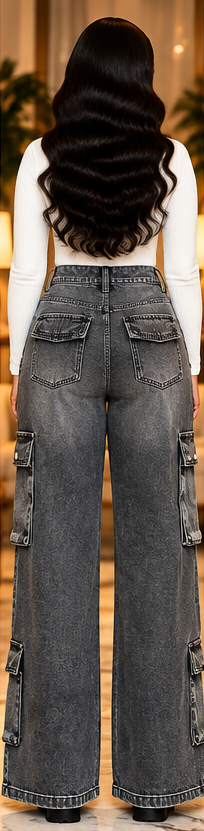 Urban Slate Multi-Pocket Wide-Leg Cargo Jeans