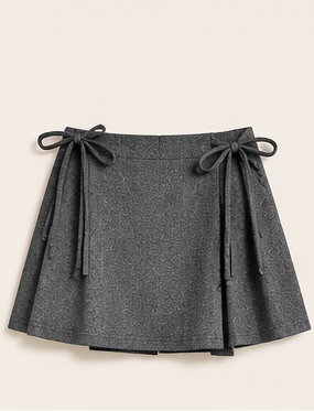 Charcoal Charm Bow-Detail Pleated Skort