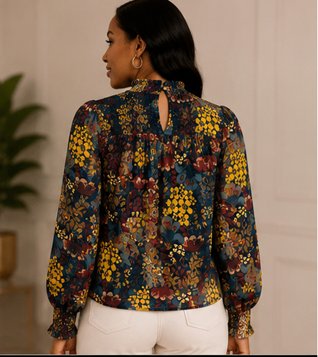 Autumn Garden Smocked Floral Blouse