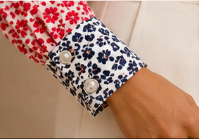 Cherry Blossom Contrast Tie-Neck Blouse