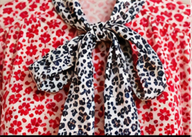 Cherry Blossom Contrast Tie-Neck Blouse