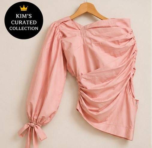 Blush One-Shoulder Statement Blouse