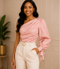 Blush One-Shoulder Statement Blouse
