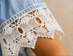Sky Blue Lace Trim Peasant Top