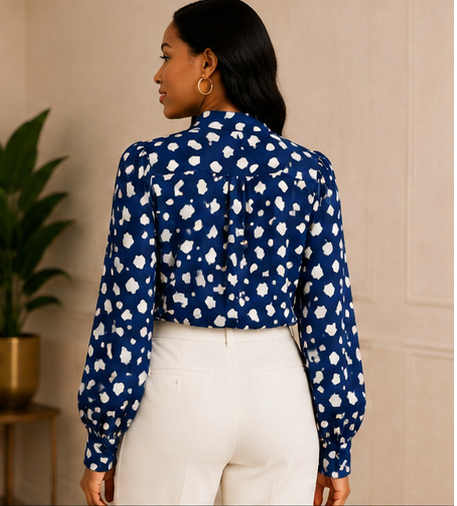 Navy Dot Bow Blouse