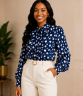 Navy Dot Bow Blouse