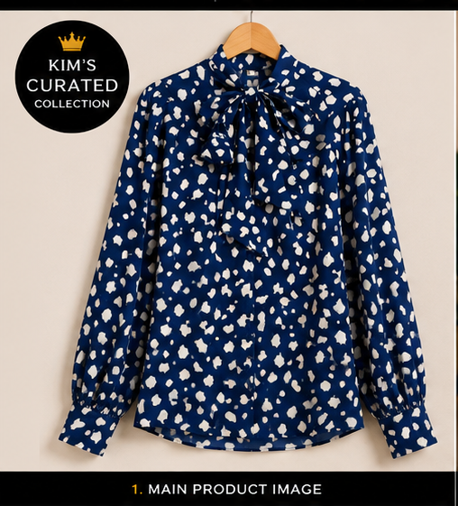 Navy Dot Bow Blouse