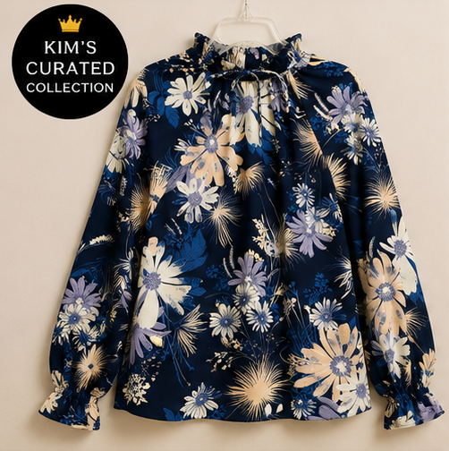 Midnight Floral High-Neck Blouse