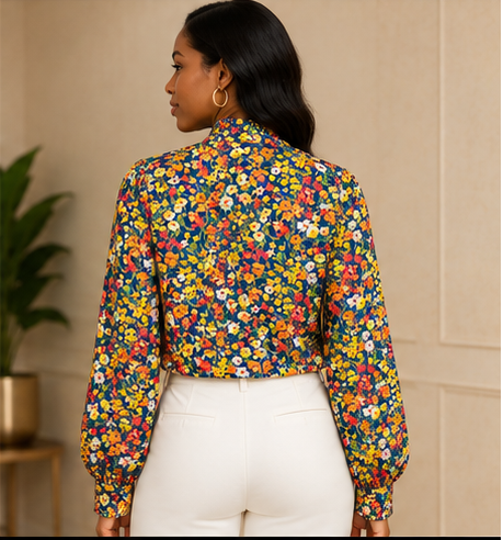 Wildflower Garden Tie-Neck Blouse