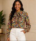 Wildflower Garden Tie-Neck Blouse