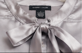 Silver Satin Bow Blouse