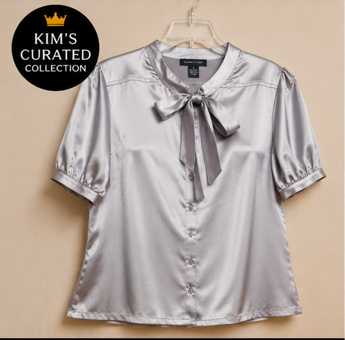Silver Satin Bow Blouse