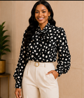 Midnight Dot Tie-Neck Blouse