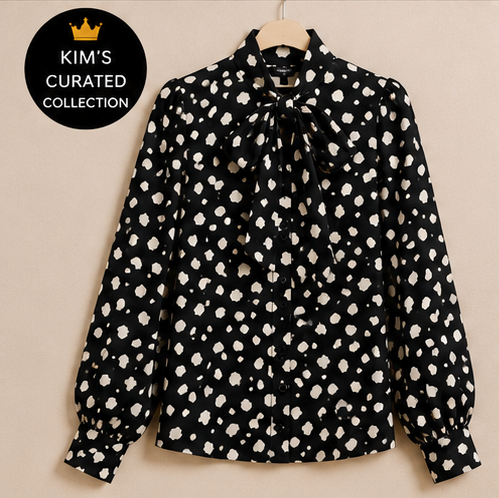 Midnight Dot Tie-Neck Blouse