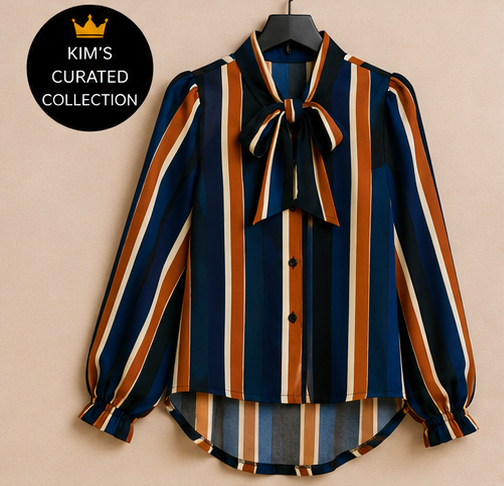 Autumn Stripe Tie-Neck Blouse
