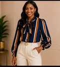 Autumn Stripe Tie-Neck Blouse