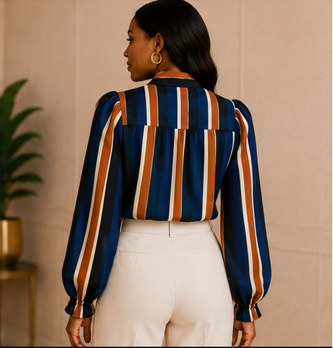 Autumn Stripe Tie-Neck Blouse