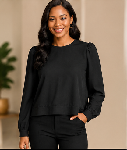 Black Open-Back Long Sleeve Blouse
