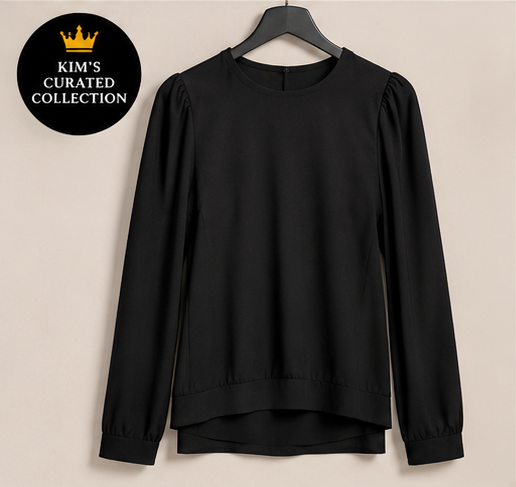 Black Open-Back Long Sleeve Blouse