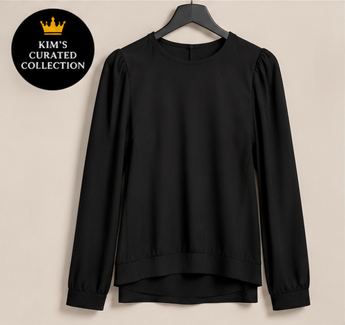 Black Open-Back Long Sleeve Blouse