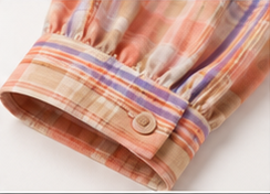 Peach Plaid Tie-Neck Blouse