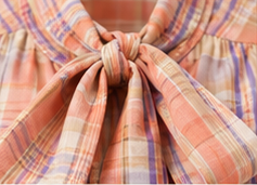 Peach Plaid Tie-Neck Blouse