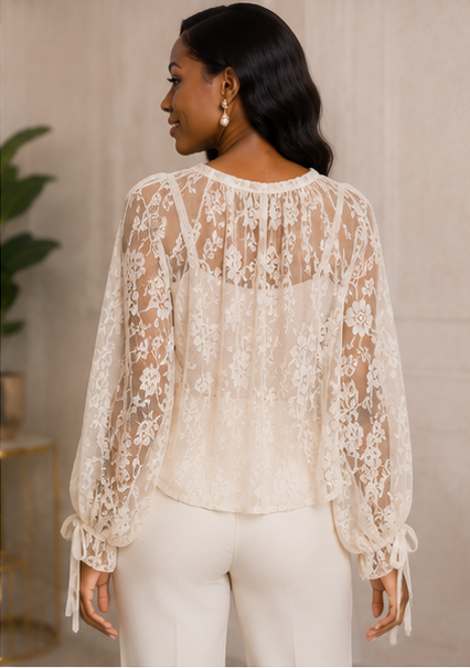 Romantic Ivory Sheer Lace Blouse