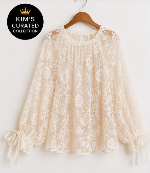 Romantic Ivory Sheer Lace Blouse