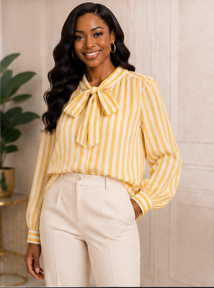 Sunshine Stripe Tie-Neck Blouse