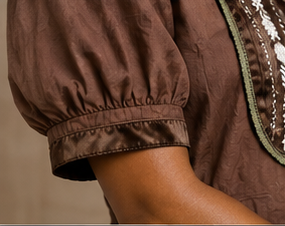 Mocha Embroidered Puff Sleeve Blouse
