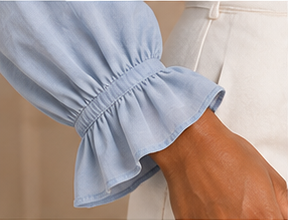 Soft Blue Pintuck Ruffle Blouse