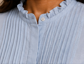 Soft Blue Pintuck Ruffle Blouse