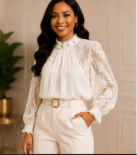 Ivory Lace Victorian Blouse