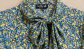 Ivy Chic Blue Meadow Tie-Neck Flutter Sleeve Blouse