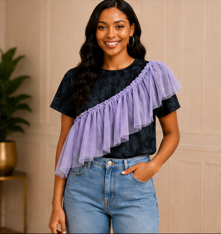 Ivy Chic Lavender Tulle Ruffle Tee