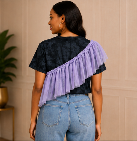 Ivy Chic Lavender Tulle Ruffle Tee