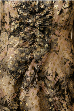 Golden Bloom Metallic Floral Tie-Neck Dress