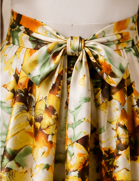 Golden Garden Satin Tie-Waist Maxi Skirt
