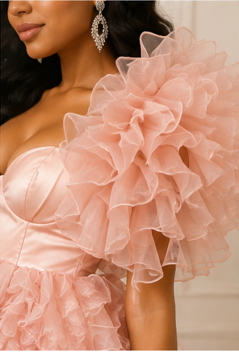 Blush Couture Ruffle Organza Mini Dress